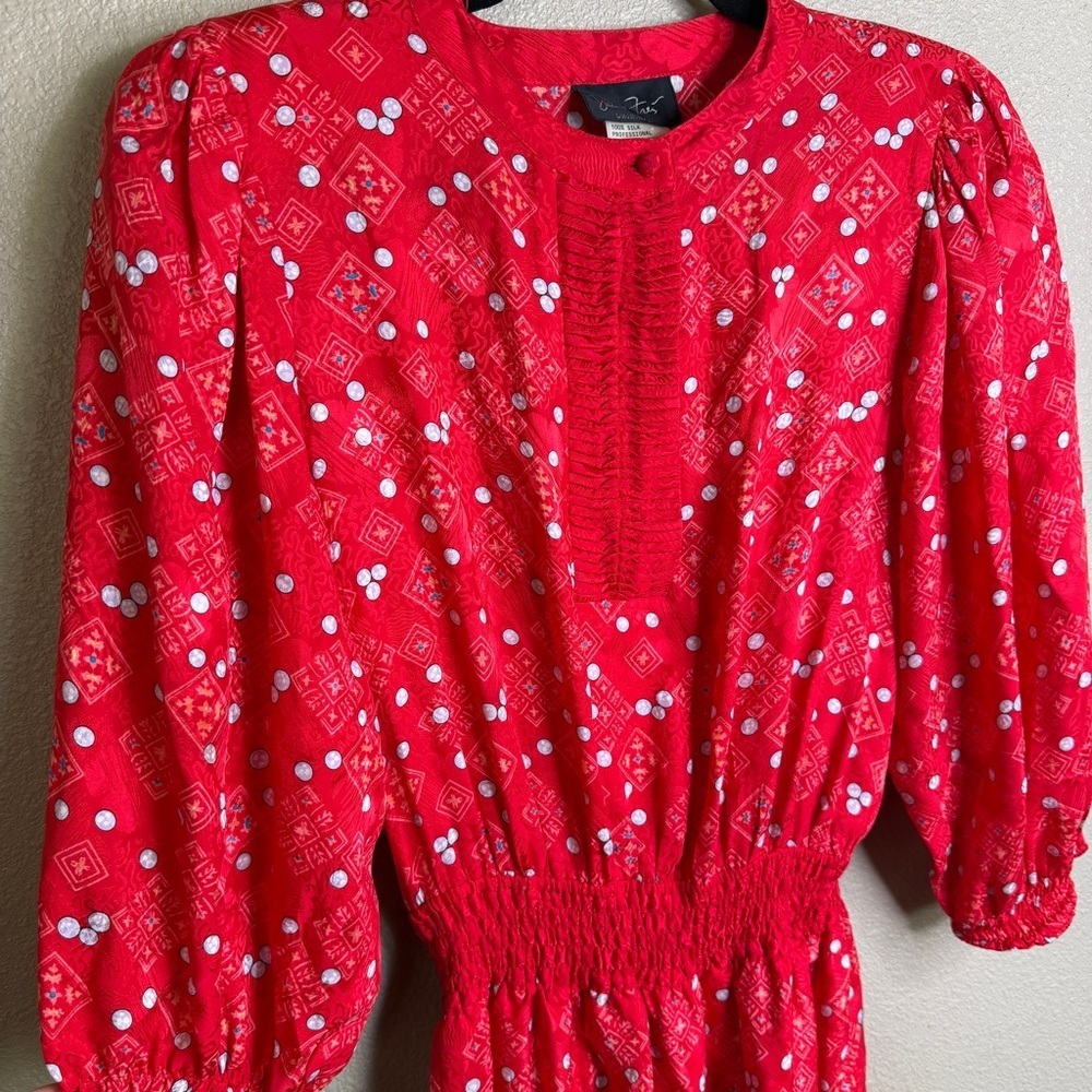 Diane Freis Original 100% Silk Vintage Dress – Red Print – Size M/L - Picture 2 of 6
